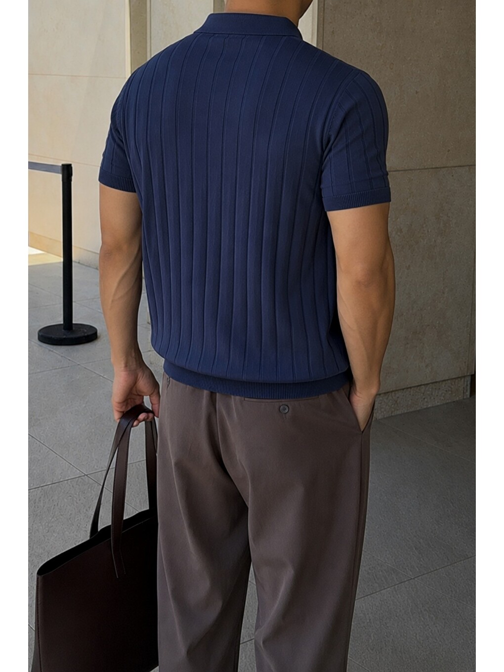 Lacivert Erkek Çizgili Triko Polo Yaka Tişört – Slim Fit Premium Pamuklu Yazlık Polo-2