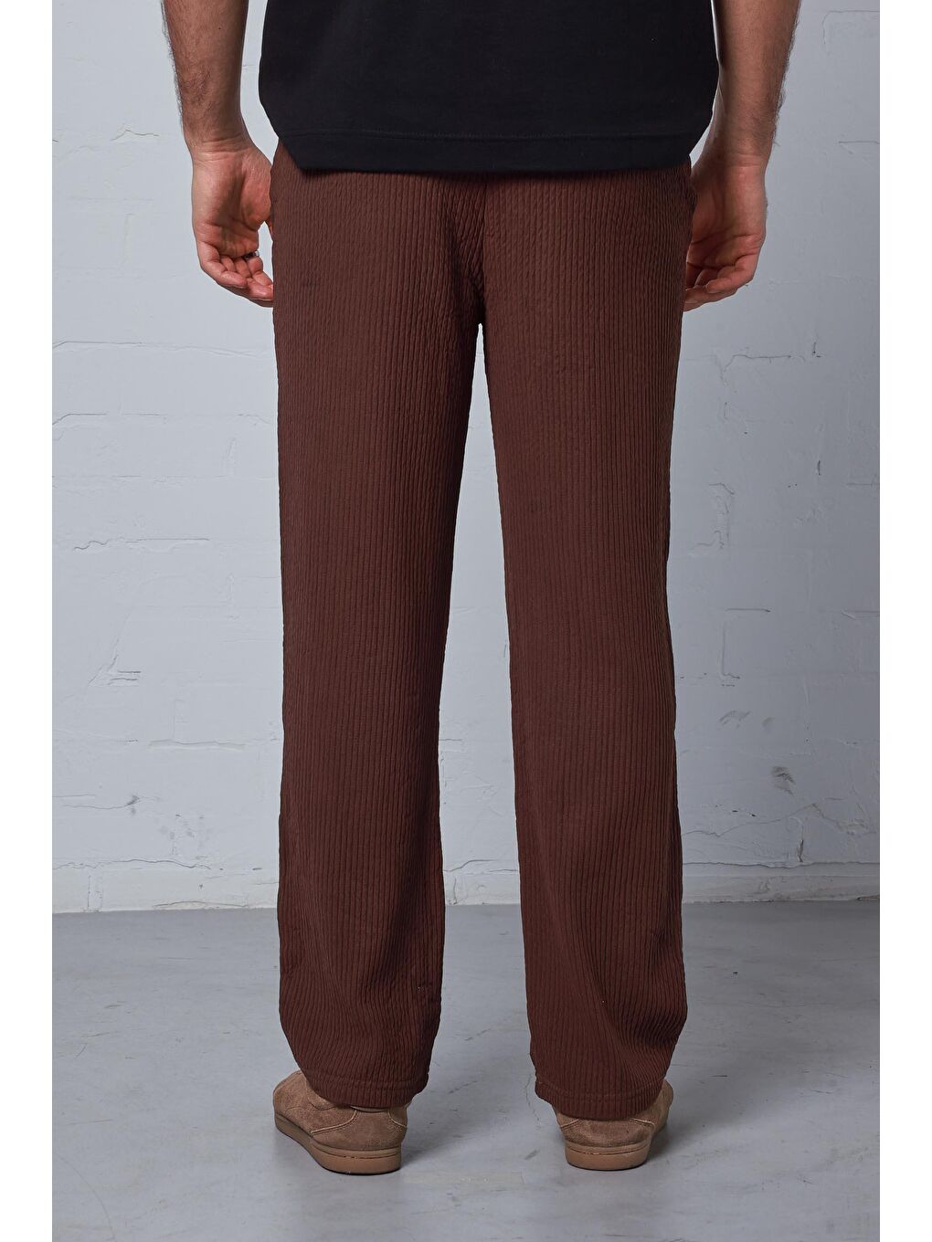 Erkek Fitilli Baggy Fit Rahat Eşofman Kahverengi-2