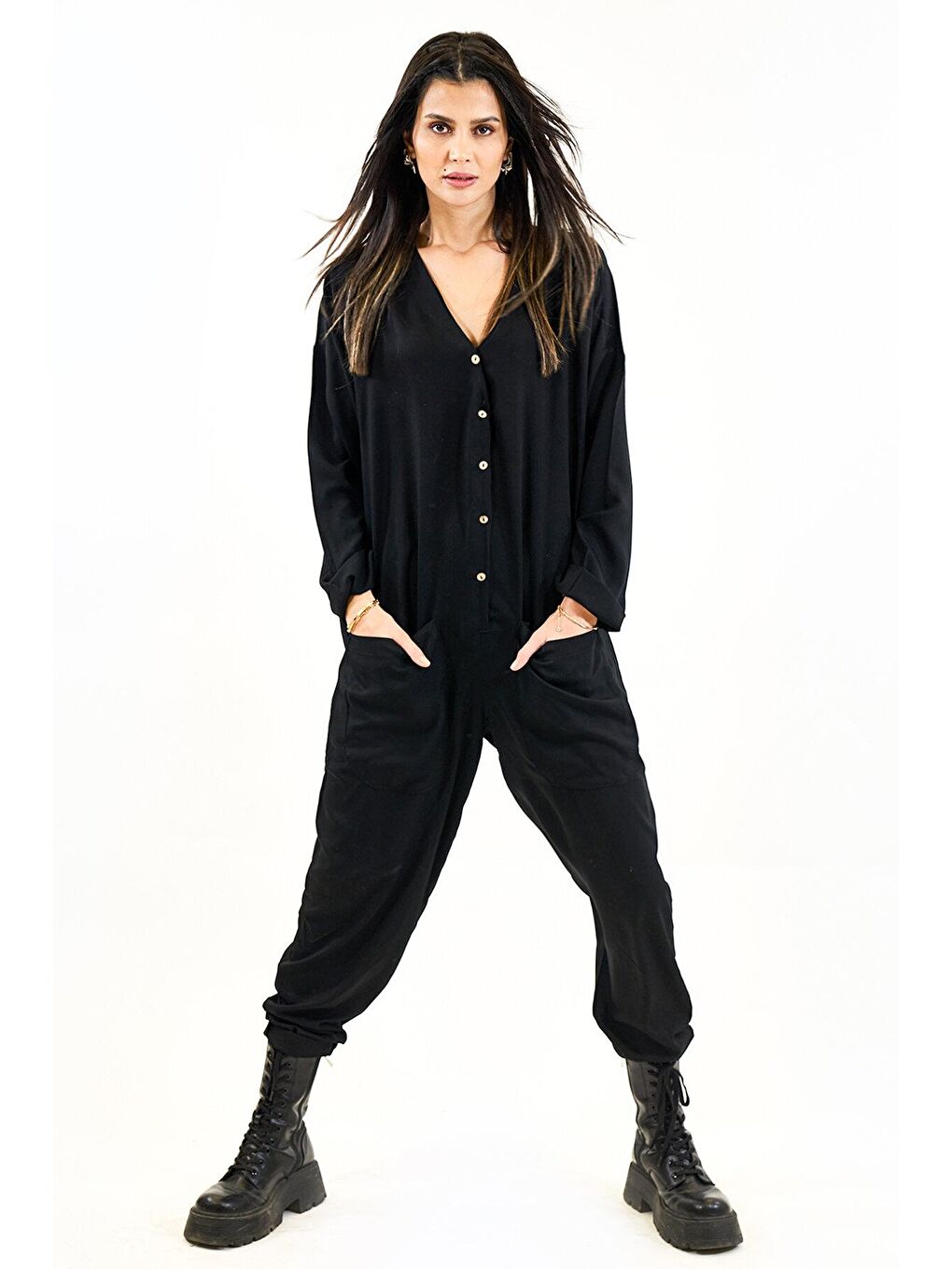 Siyah Boho Belmando Kadın Tulum-1