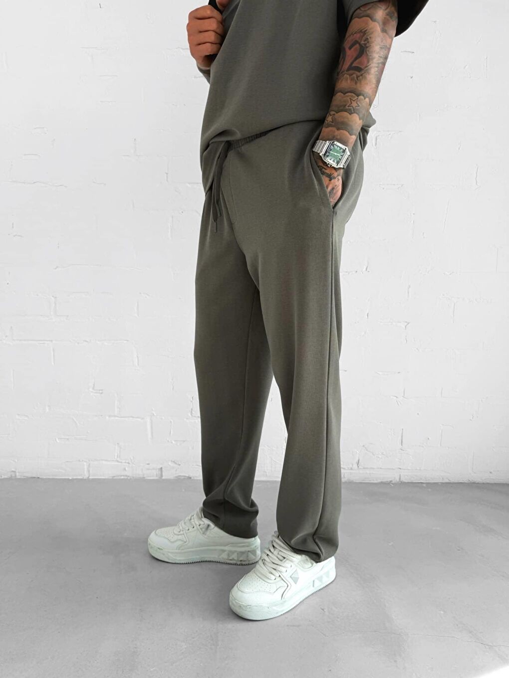 Erkek Regular Fit Beli Lastikli Rahat Eşofman Yeşil-1