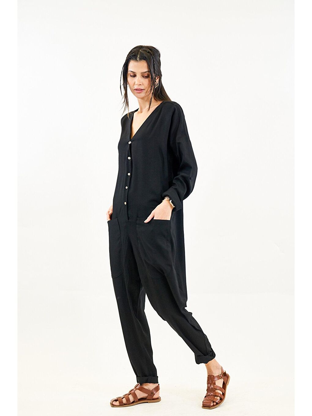 Siyah Boho Belmando Kadın Tulum-3