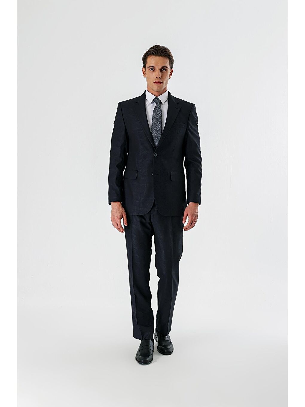 Koyu Lacivert Mono Yaka 6 Drop Comfort Klasik Takım Elbise 1001240160-1