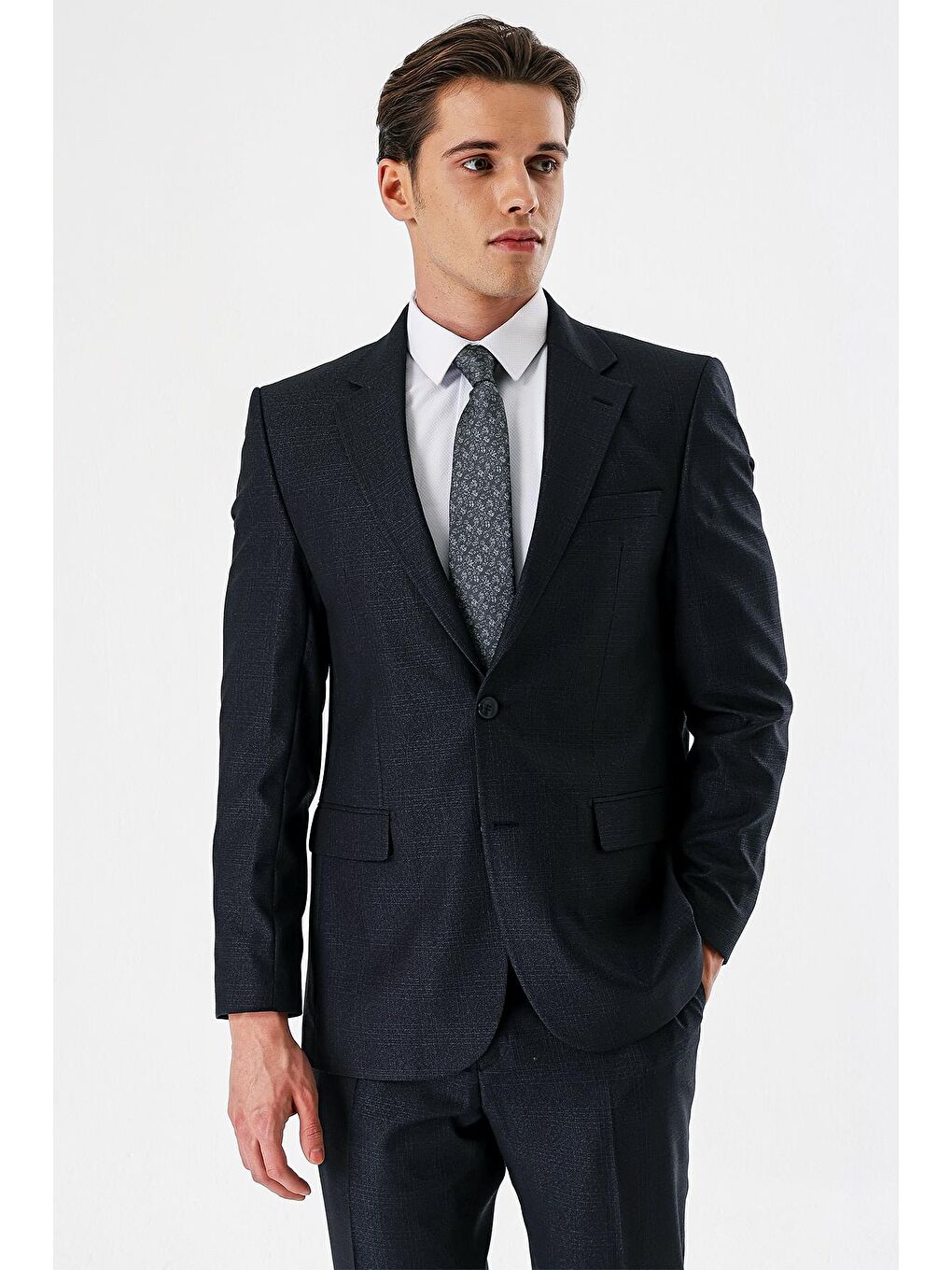 Koyu Lacivert Mono Yaka 6 Drop Comfort Klasik Takım Elbise 1001240160-2