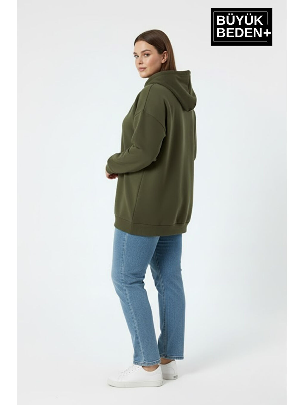 Haki Kadın Büyük Beden Chef Baskılı Kapüşonlu Rahat Kalıp Sweatshirt SPR26BSWK966-1