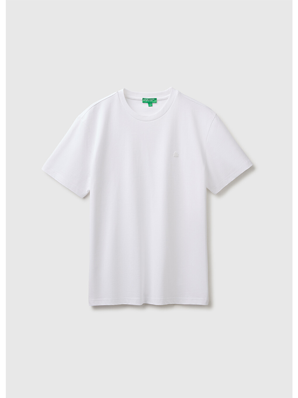 Erkek Beyaz %100 Pamuk Logolu Bisiklet Yaka T-shirt