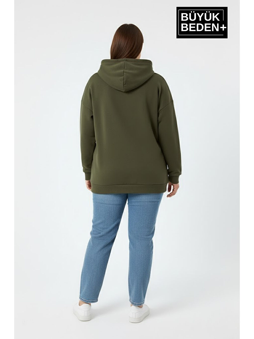 Haki Kadın Büyük Beden Chef Baskılı Kapüşonlu Rahat Kalıp Sweatshirt SPR26BSWK966-2