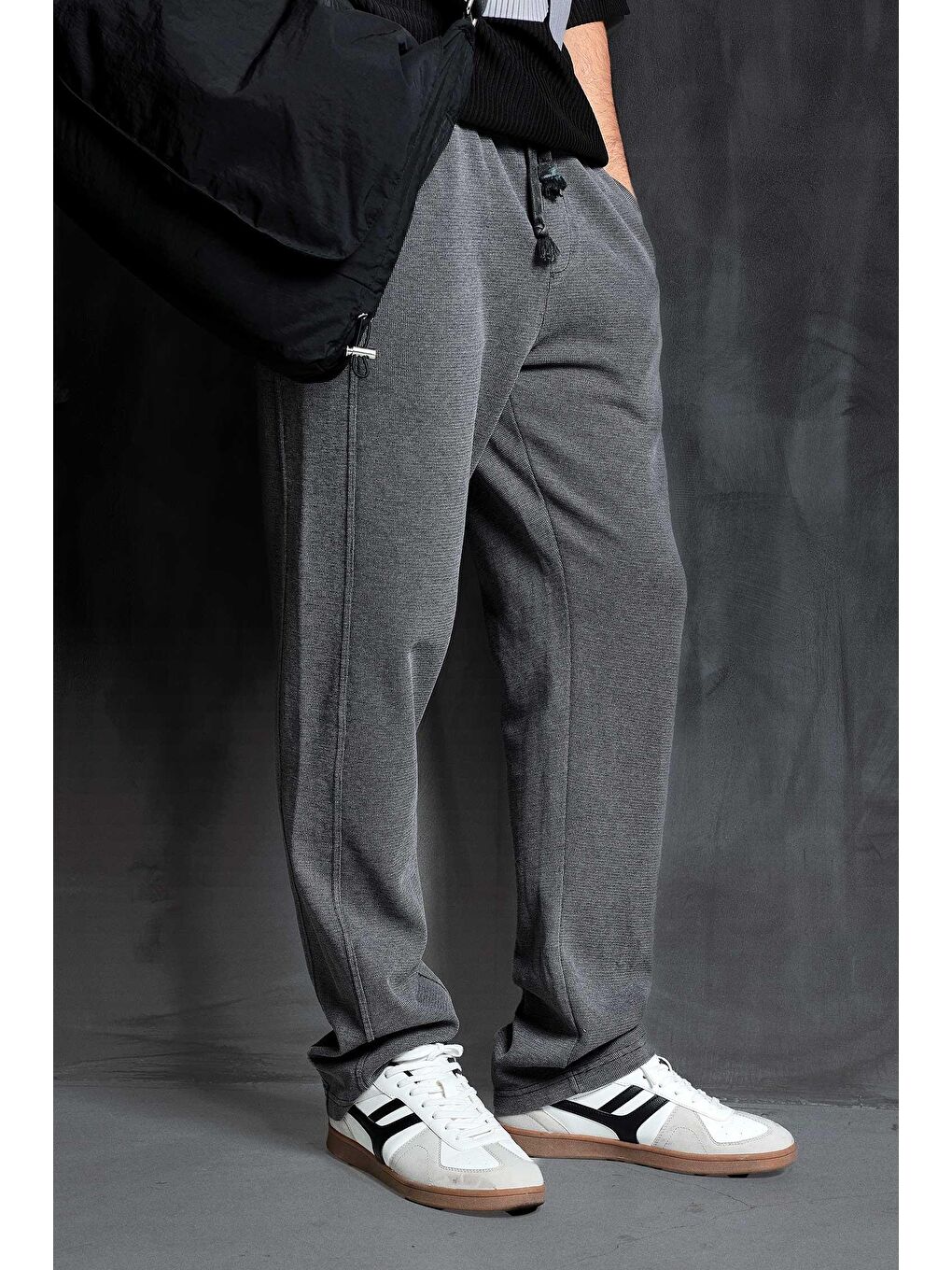 Erkek Yıkamalı Beli Lastikli Regular Fit Eşofman Koyu Gri-3