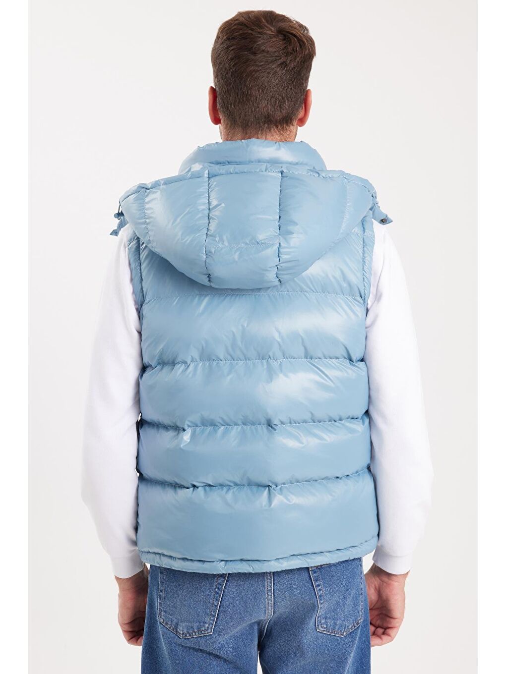 Erkek Standart Fit Normal Kesim Sıfır Kol Çift Cepli Fermuarlı Sıcak Tutan Mavi Şişme Yelek-6