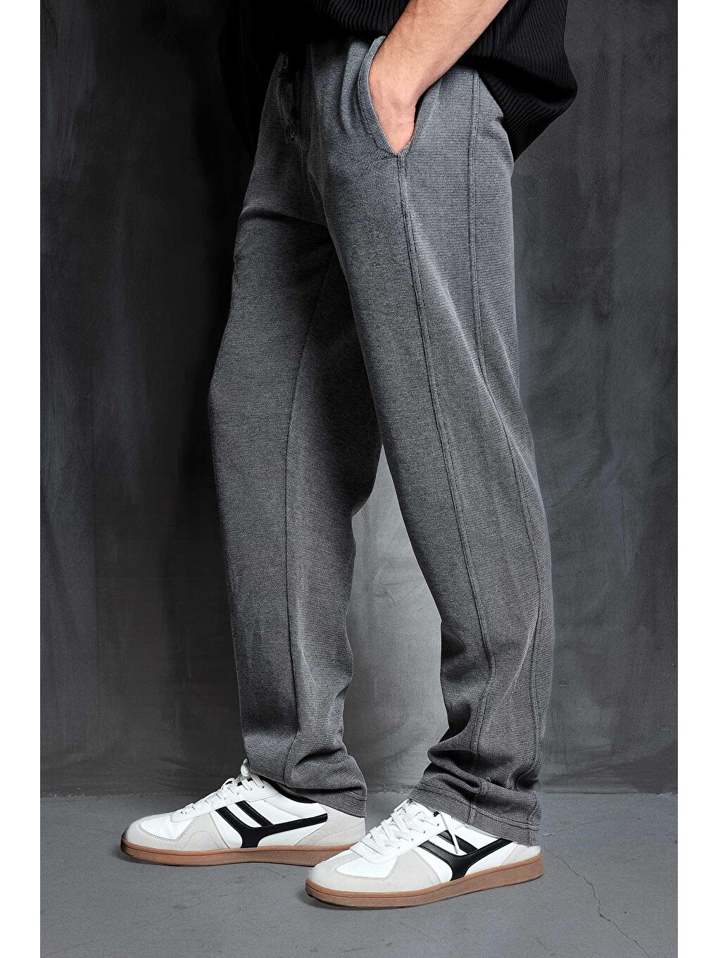 Erkek Yıkamalı Beli Lastikli Regular Fit Eşofman Koyu Gri-4