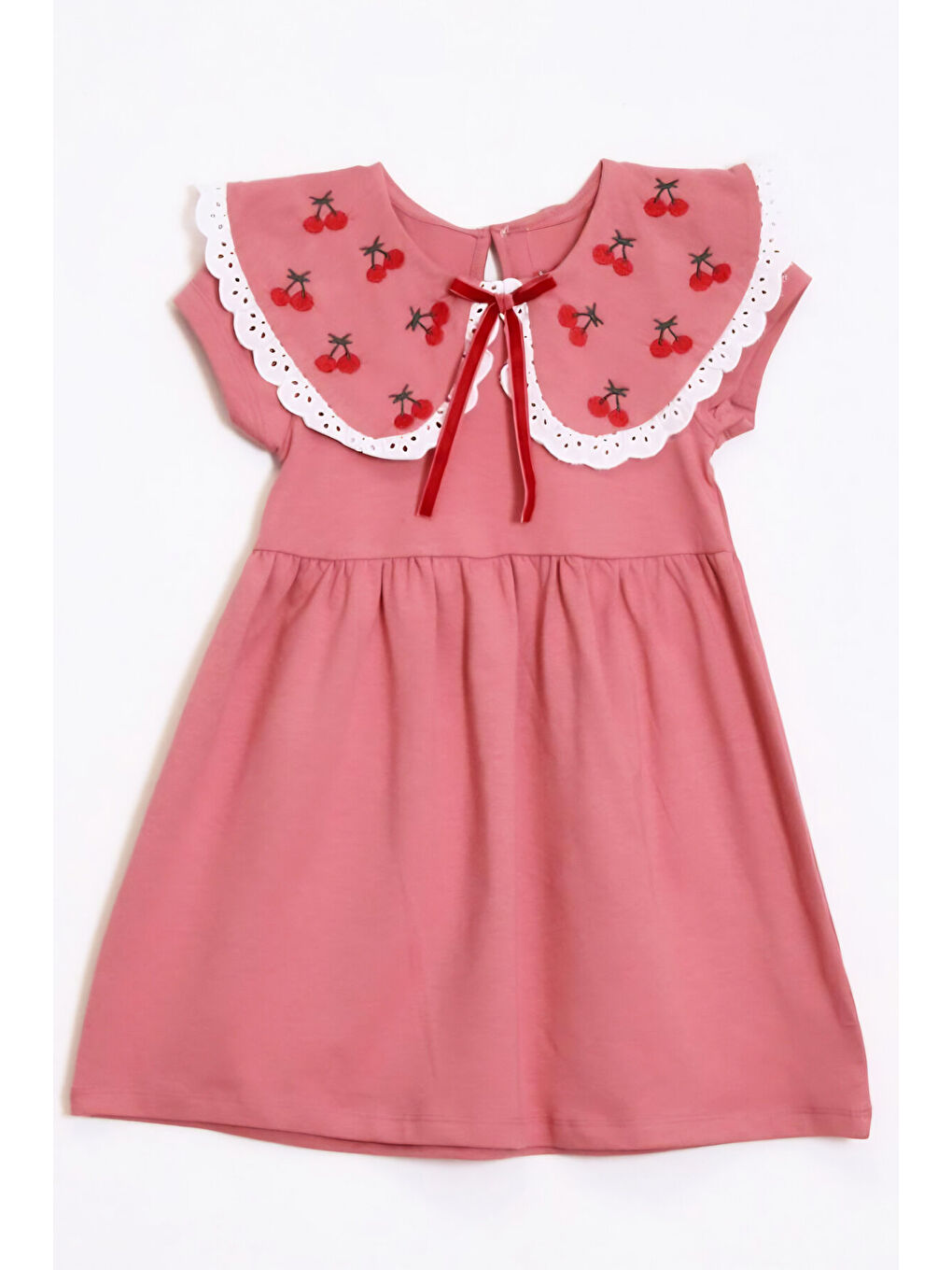 Pembe Kız Çocuk Geniş Yakalı Nakış Detaylı Elbise 2-7 Yaş 12652OZ-1