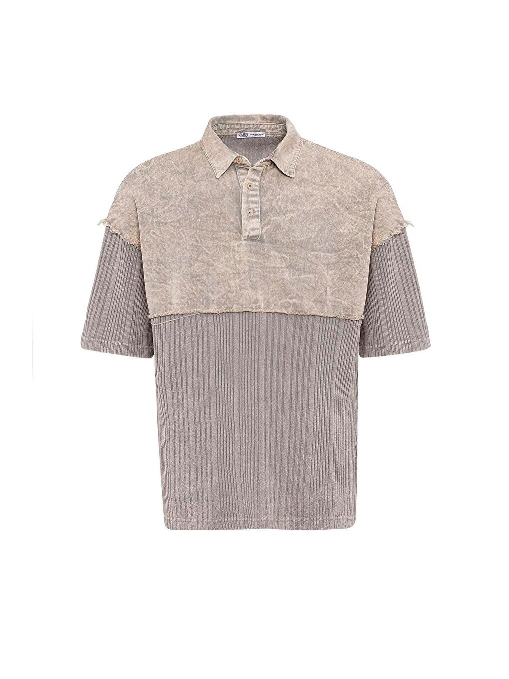 Bej Yıkamalı Oversize Polo Yaka Tişört Taş-1