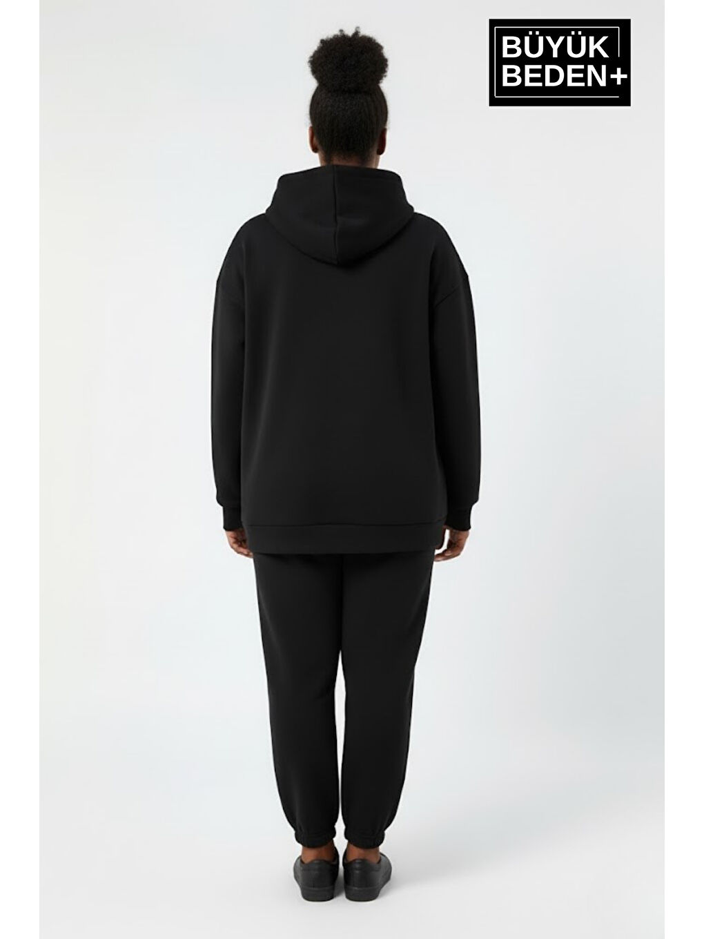 Siyah Kadın Büyük Beden Kapüşonlu Rahat Kalıp Hoodie – Milano Italia Baskılı Sweatshırt SPR26BSWK967-2