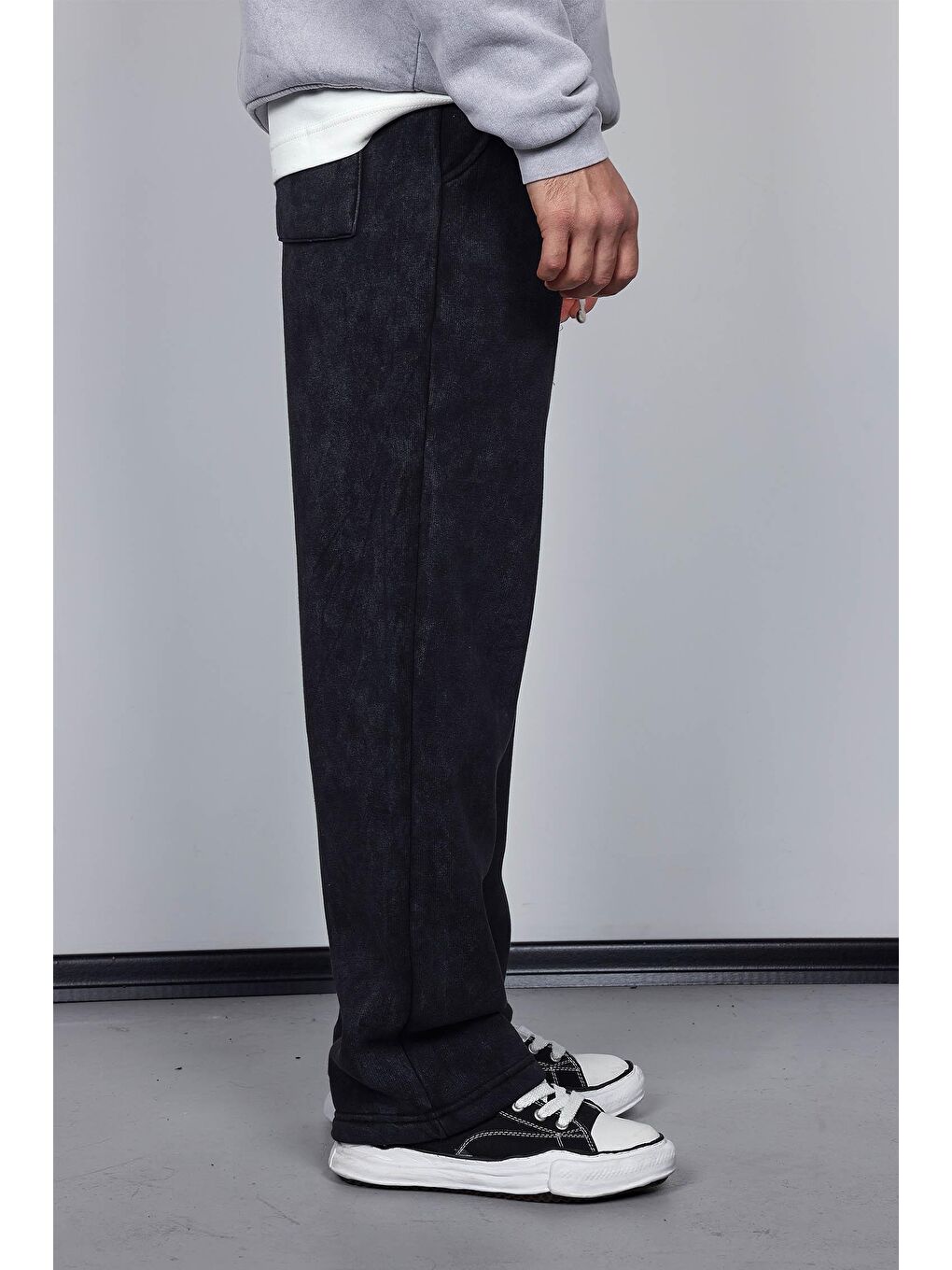 Erkek Baskılı Yıkamalı Baggy Fit Eşofman Siyah-3