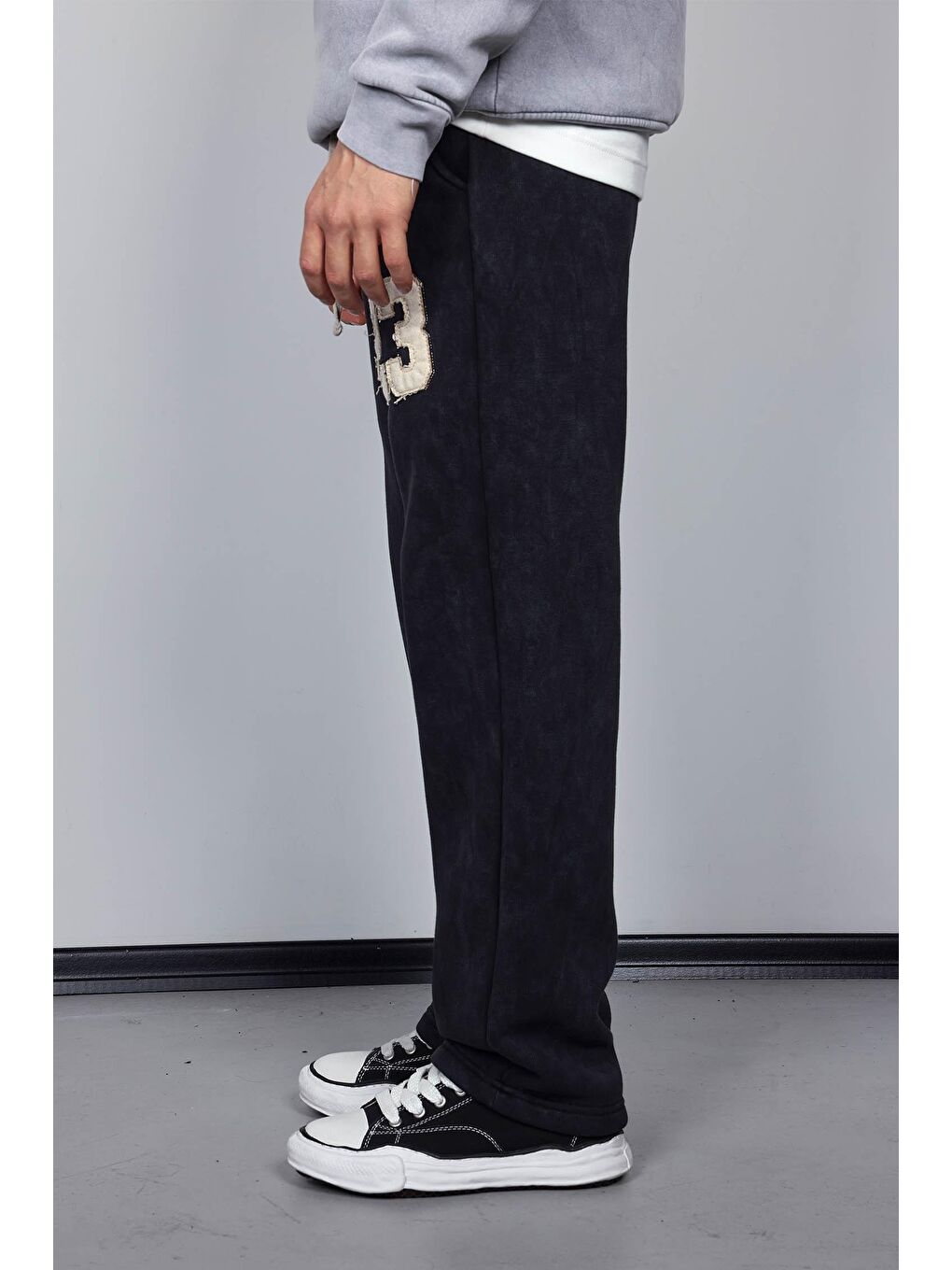 Erkek Baskılı Yıkamalı Baggy Fit Eşofman Siyah-4