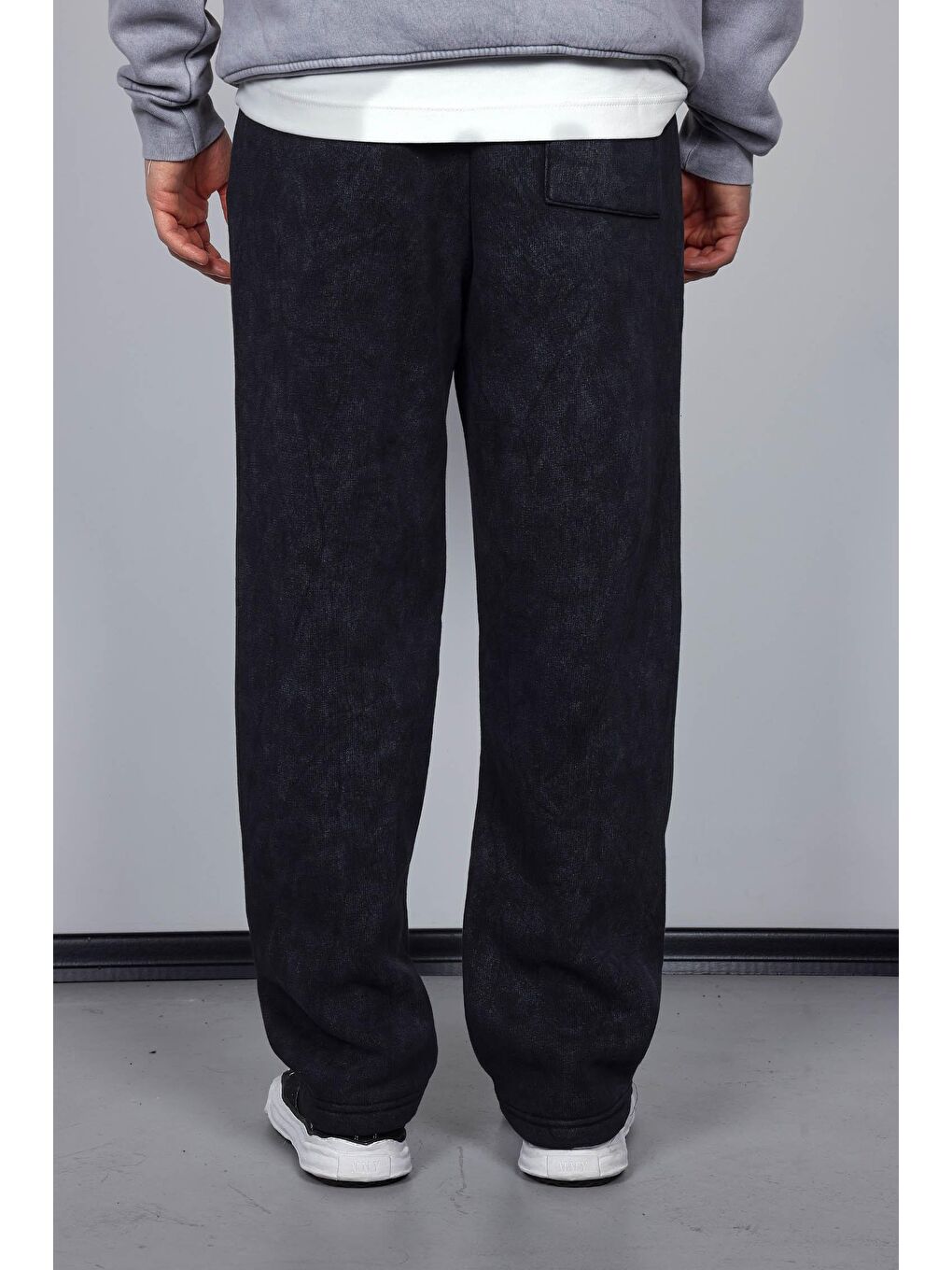 Erkek Baskılı Yıkamalı Baggy Fit Eşofman Siyah-6