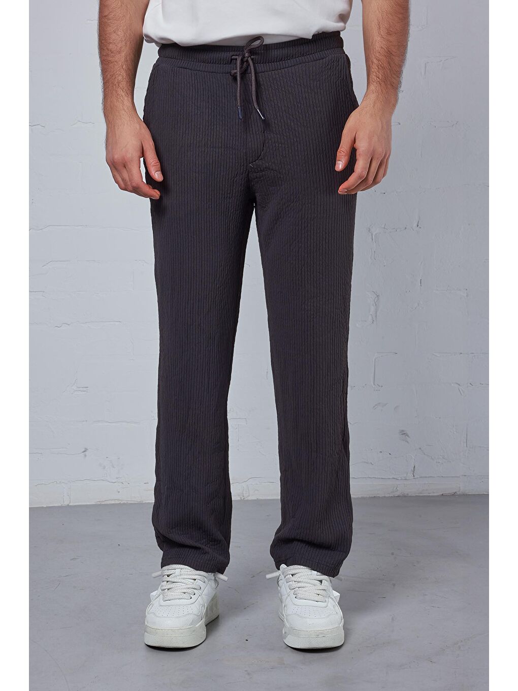 Erkek Fitilli Baggy Fit Rahat Eşofman Antrasit