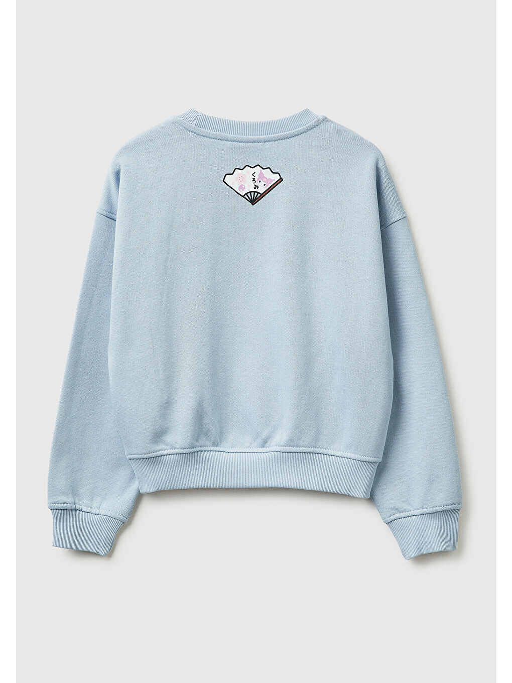 Kız Çocuk Buz Mavisi Önü ve Arkası Baskılı Etek Ucu Logolu Bisiklet Yaka Sweatshirt-1
