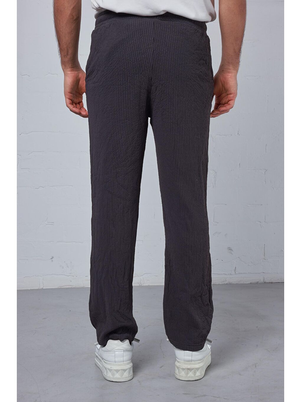 Erkek Fitilli Baggy Fit Rahat Eşofman Antrasit-3