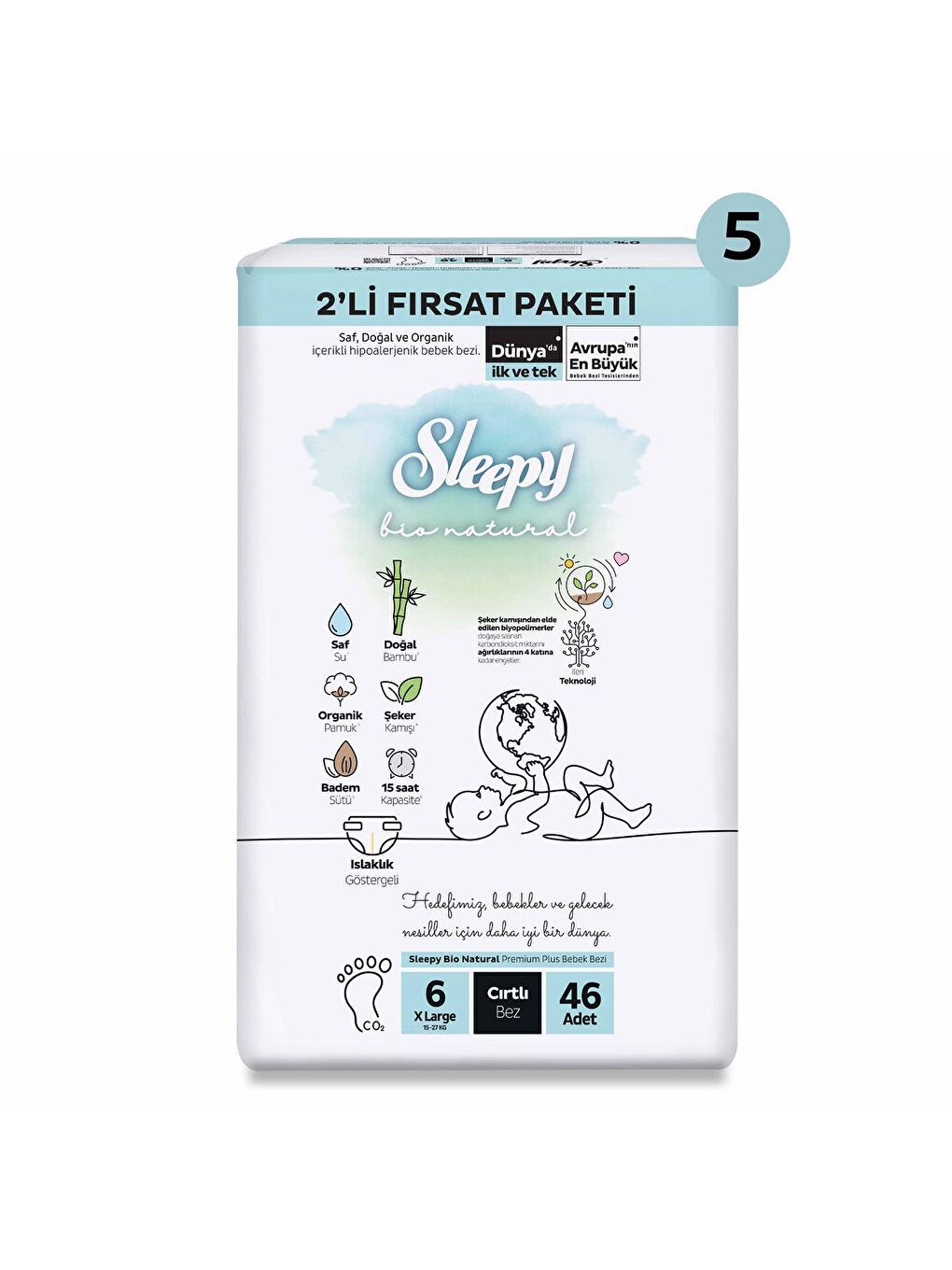 Sleepy Beyaz Bio Natural Ultra Fırsat Paketi Bebek Bezi 6 Numara Xlarge 230 Adet - 1