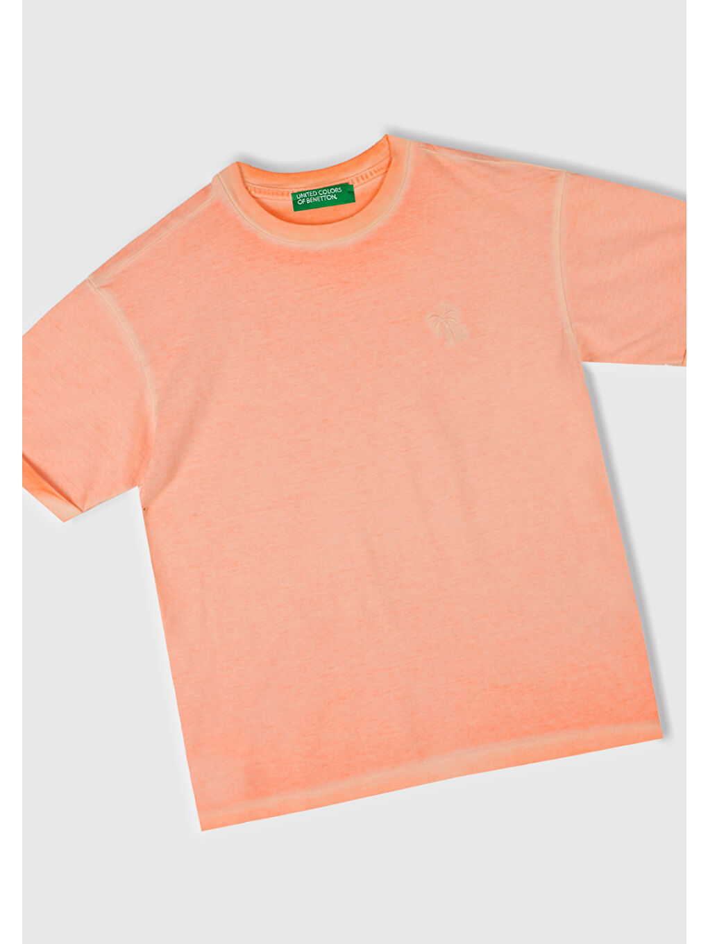 Erkek Çocuk Turuncu Soluk Efektli Logo İşlemeli Oversize T-Shirt-1