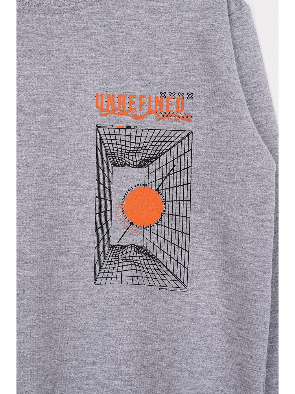 Ön Arka Dijital Baskı Detaylı Gri Melanj Renk Erkek Çocuk Sweatshirt-1