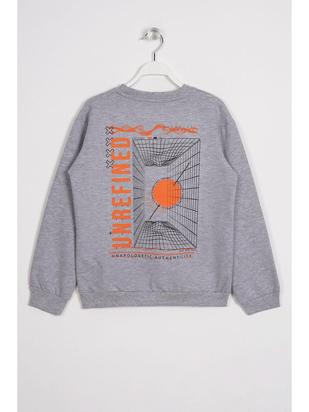 Ön Arka Dijital Baskı Detaylı Gri Melanj Renk Erkek Çocuk Sweatshirt-2
