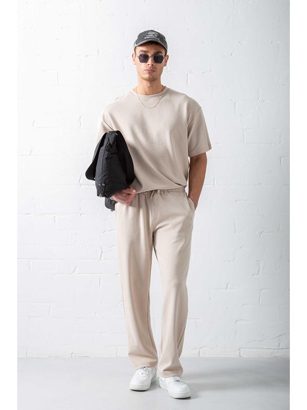 Erkek Regular Fit Beli Lastikli Rahat Eşofman Bej