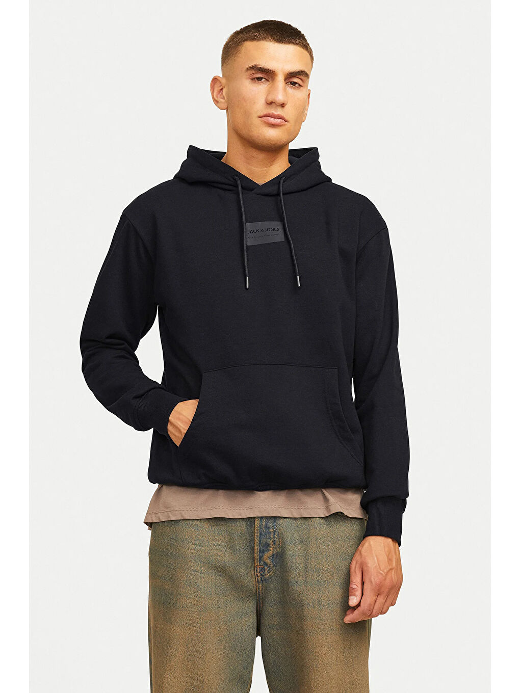 Jack & Jones Siyah Pamuklu Relaxed Fit Kapüşonlu Erkek  Hoodie 12256841