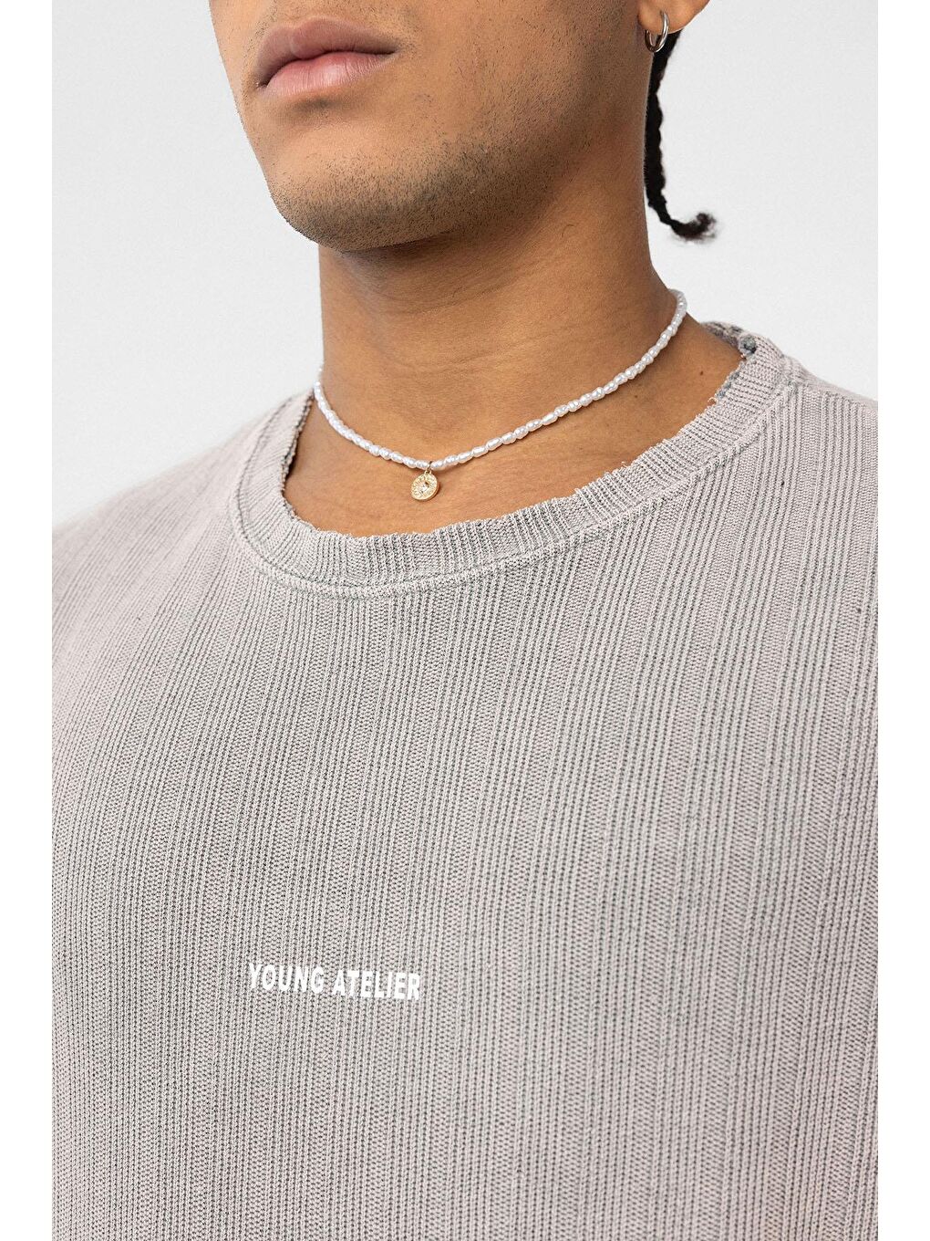 Bej Yıkamalı Arka Baskılı Oversize Tişört Taş-4