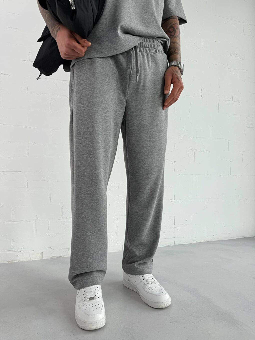 Erkek Regular Fit Beli Lastikli Rahat Eşofman Gri Melanj