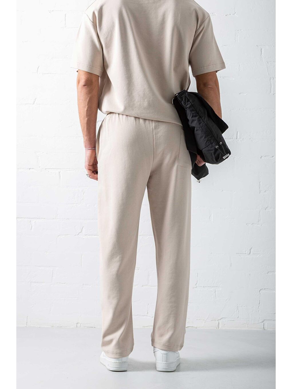 Erkek Regular Fit Beli Lastikli Rahat Eşofman Bej-5