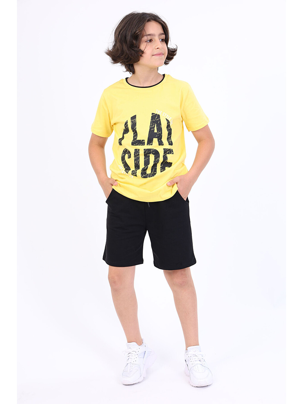 Sarı Erkek Çocuk Play Side Baskılı Şortlu Takım