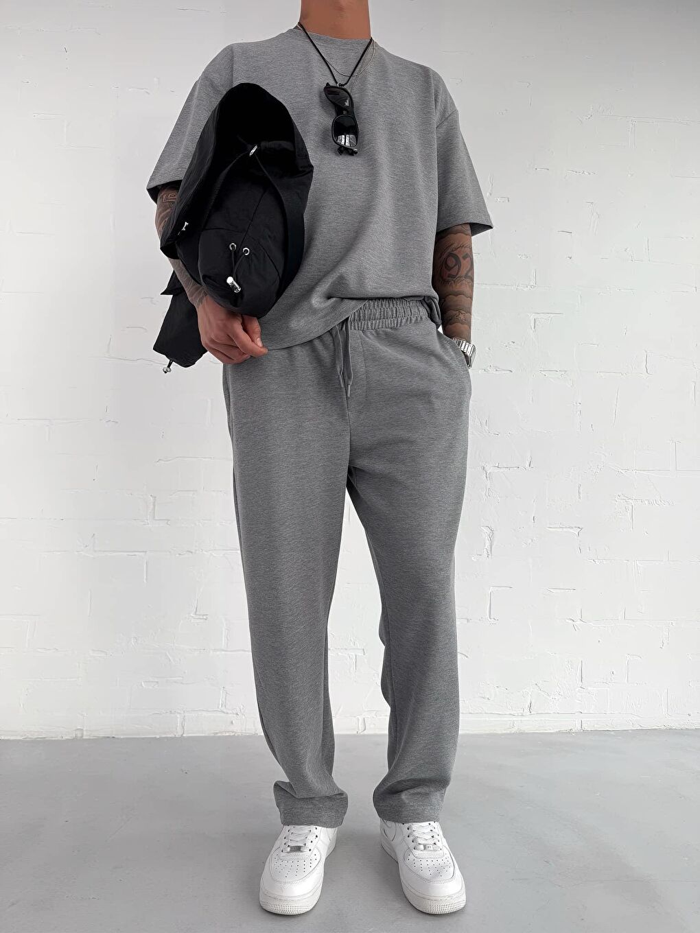 Erkek Regular Fit Beli Lastikli Rahat Eşofman Gri Melanj-2