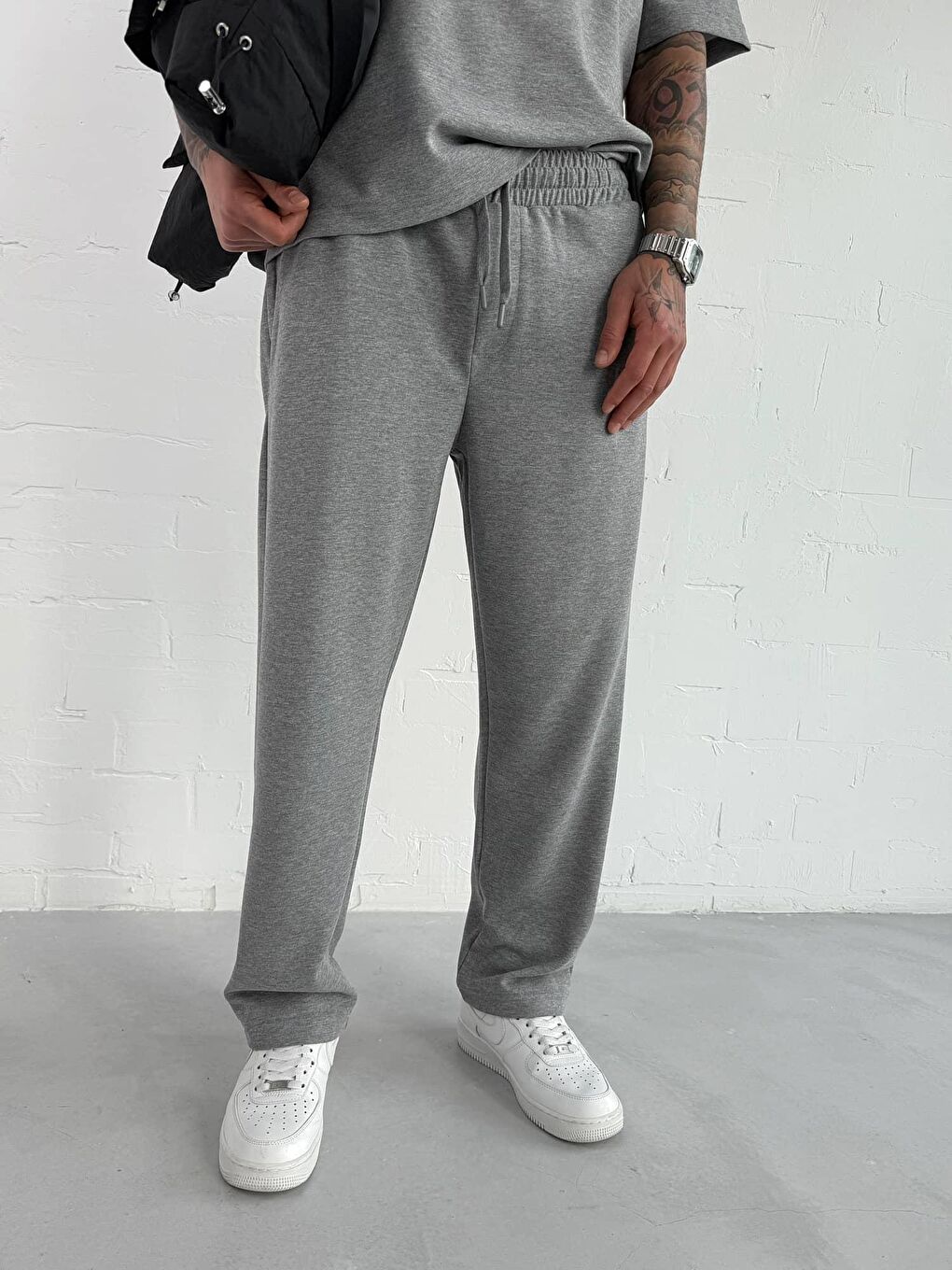 Erkek Regular Fit Beli Lastikli Rahat Eşofman Gri Melanj-3