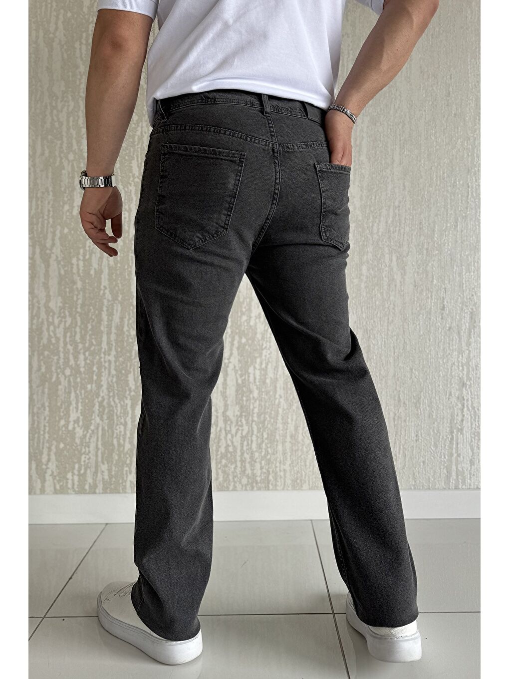 Antrasit Erkek Fermuarlı Elastanlı Jean Pantolon-2