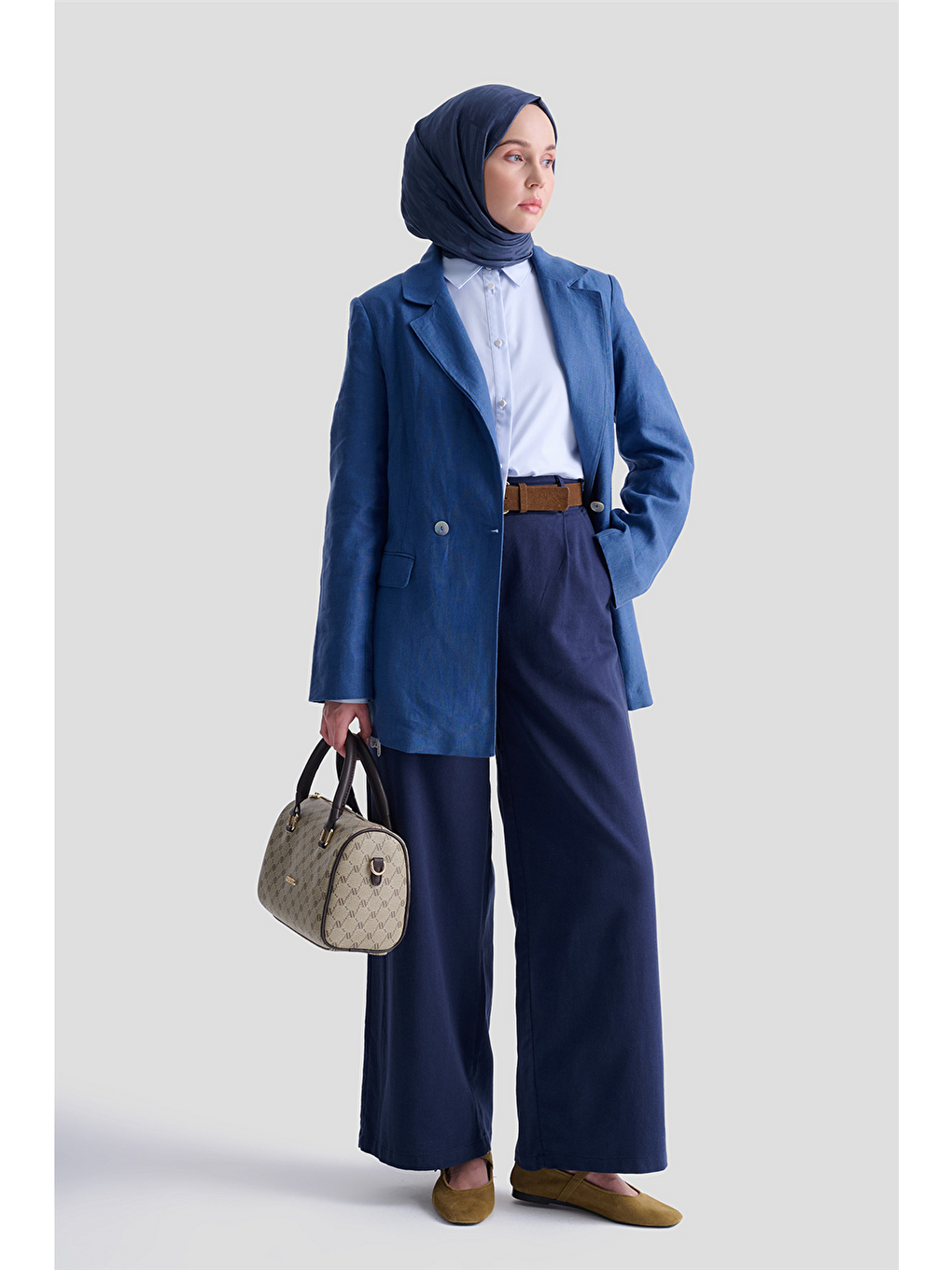 Denim Görünümlü Palazzo Pantolon 25Y2805 Lacivert-1