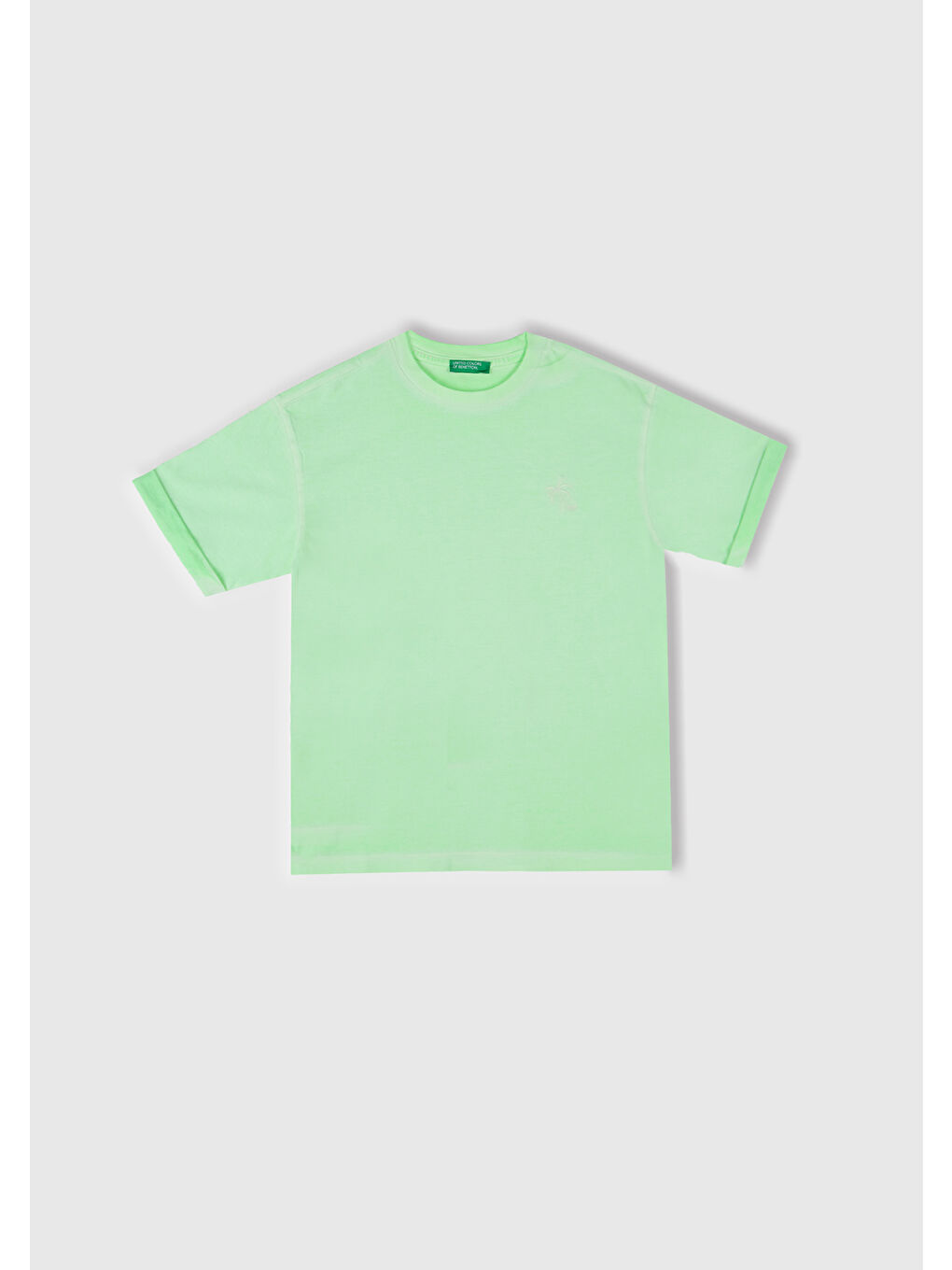 Erkek Çocuk Açık Yeşil Soluk Efektli Logo İşlemeli Oversize T-Shirt