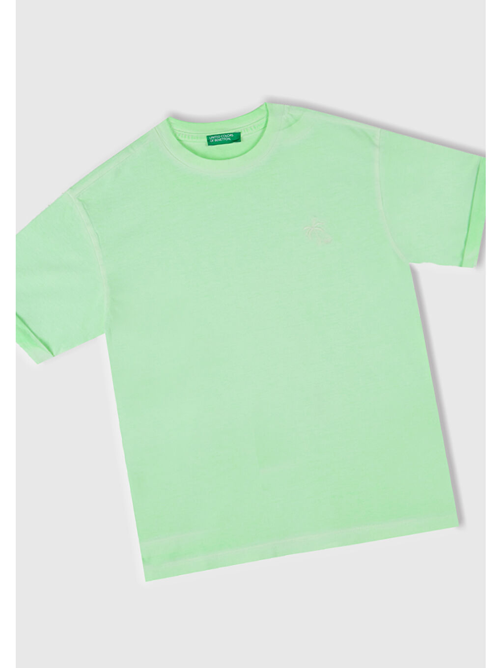 Erkek Çocuk Açık Yeşil Soluk Efektli Logo İşlemeli Oversize T-Shirt-1