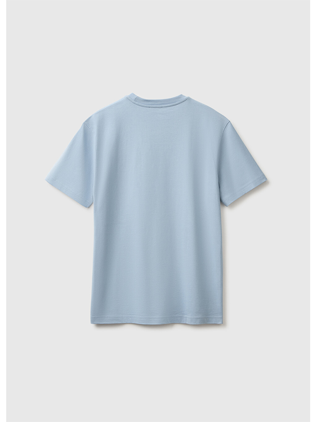Erkek Açık Mavi %100 Pamuk Logolu Bisiklet Yaka T-shirt-1