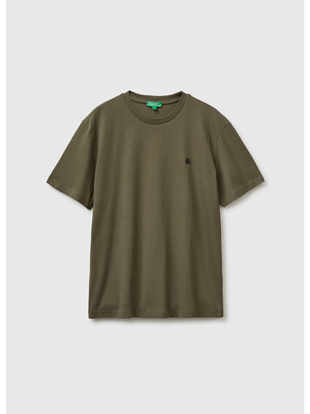 Erkek Koyu Haki %100 Pamuk Logolu Bisiklet Yaka T-shirt