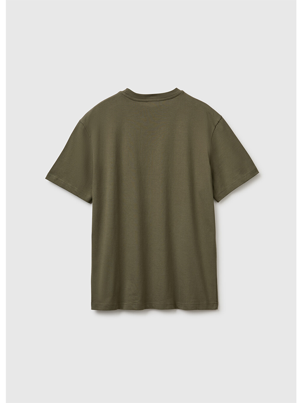 Erkek Koyu Haki %100 Pamuk Logolu Bisiklet Yaka T-shirt-1