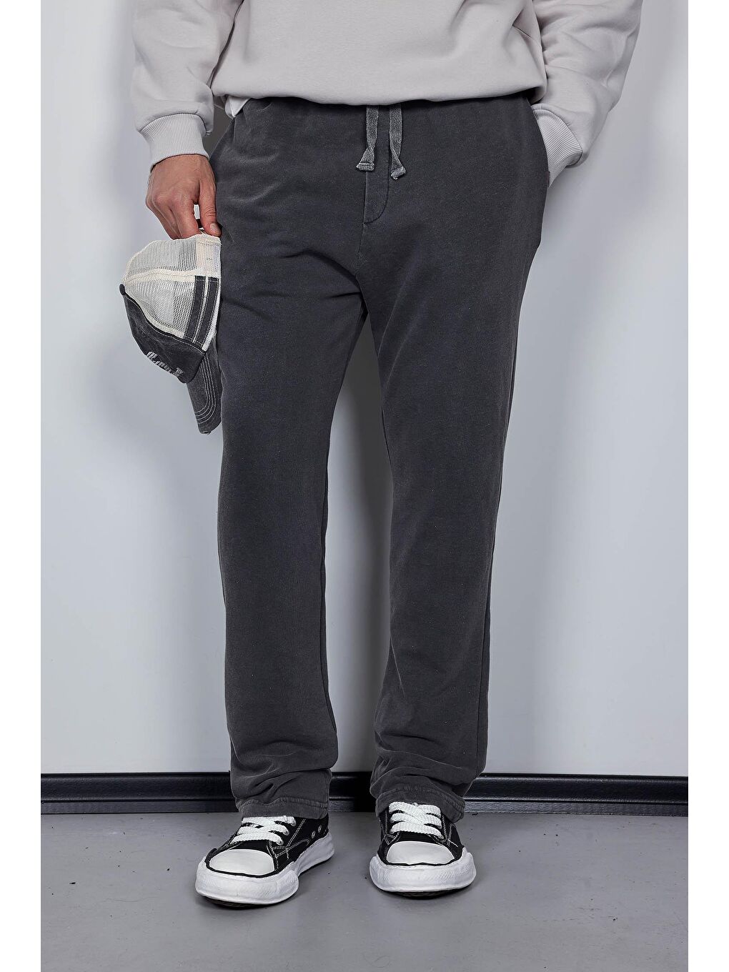 Erkek Yıkamalı Baggy Fit Eşofman Siyah-2