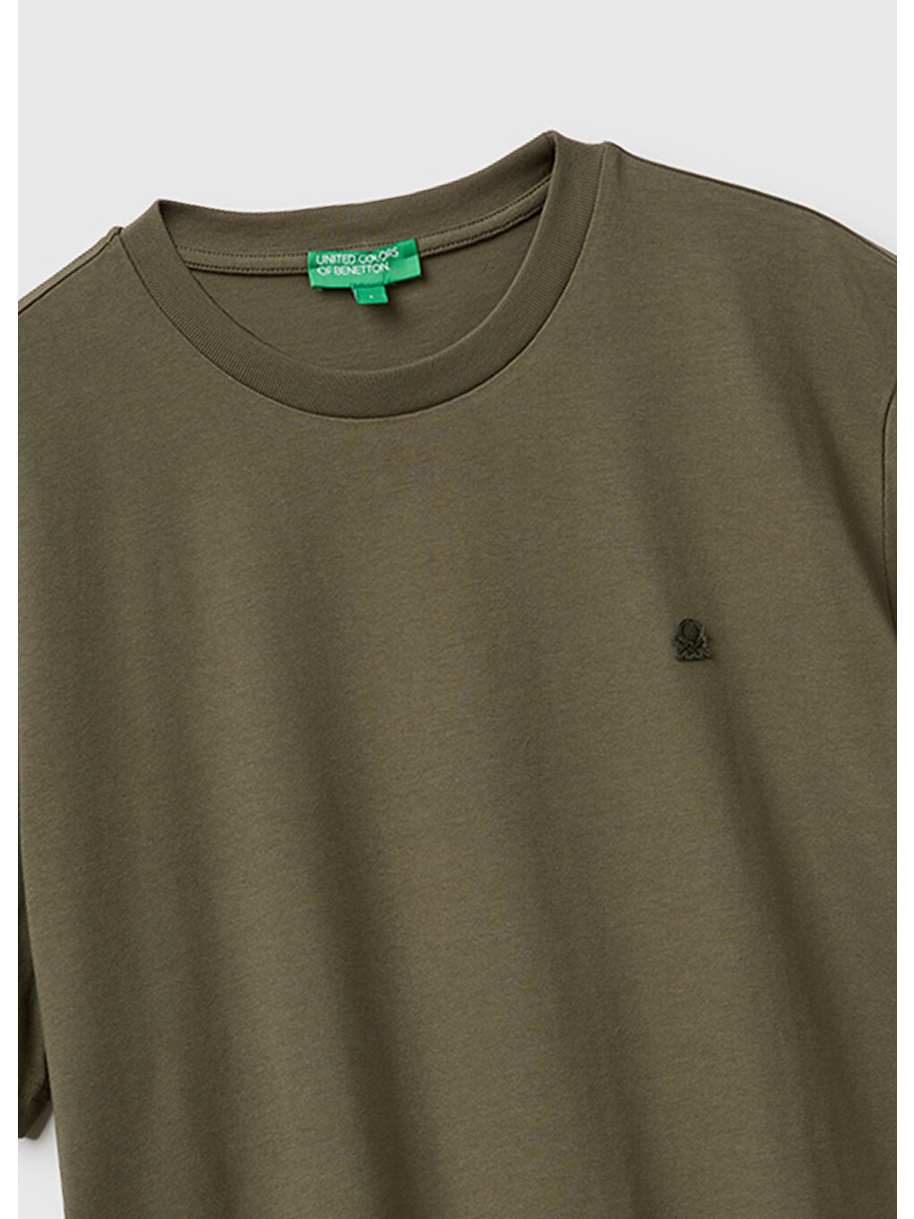 Erkek Koyu Haki %100 Pamuk Logolu Bisiklet Yaka T-shirt-2