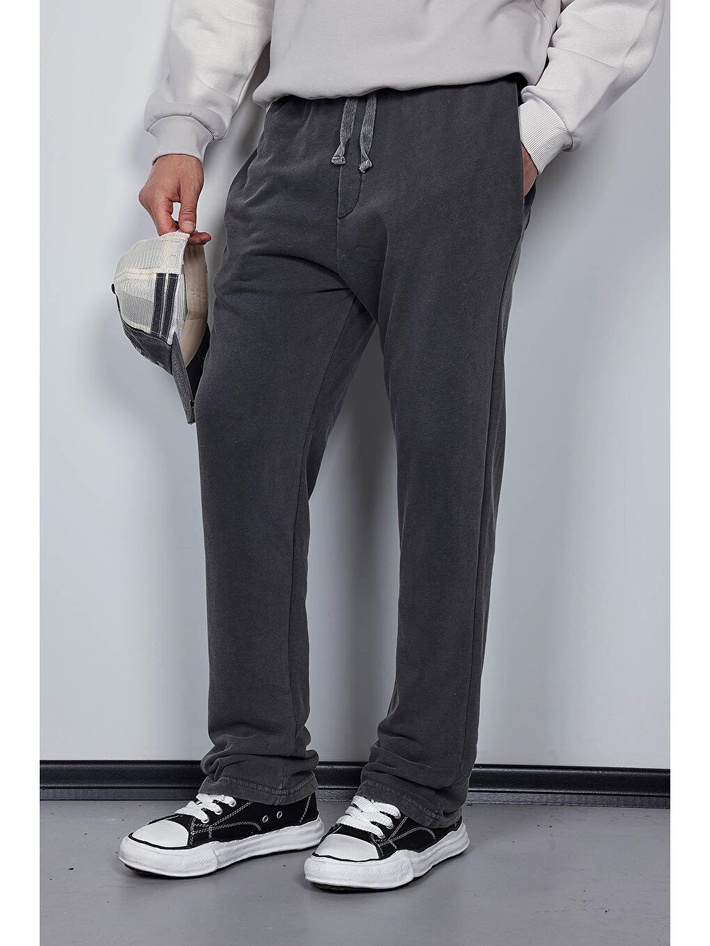 Erkek Yıkamalı Baggy Fit Eşofman Siyah-3