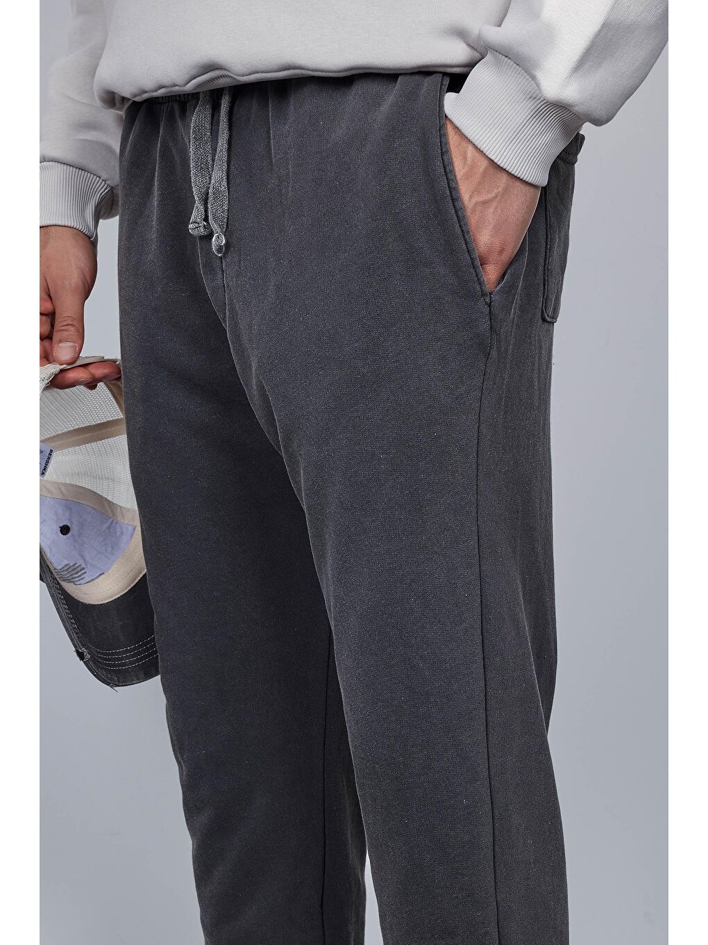 Erkek Yıkamalı Baggy Fit Eşofman Siyah-4