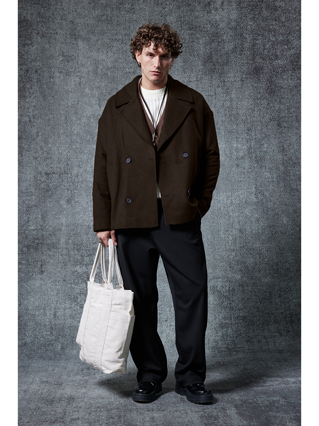 Kahverengi Erkek Oversize Kruvaze Kaban Koyu Kahve-2