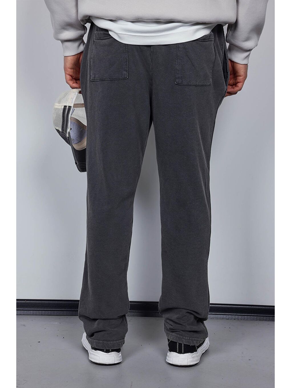 Erkek Yıkamalı Baggy Fit Eşofman Siyah-5