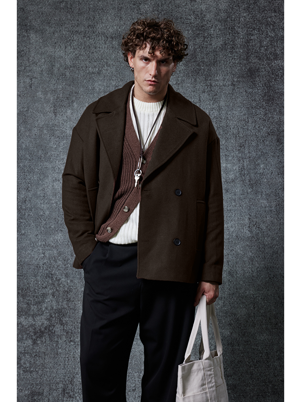 Kahverengi Erkek Oversize Kruvaze Kaban Koyu Kahve-4