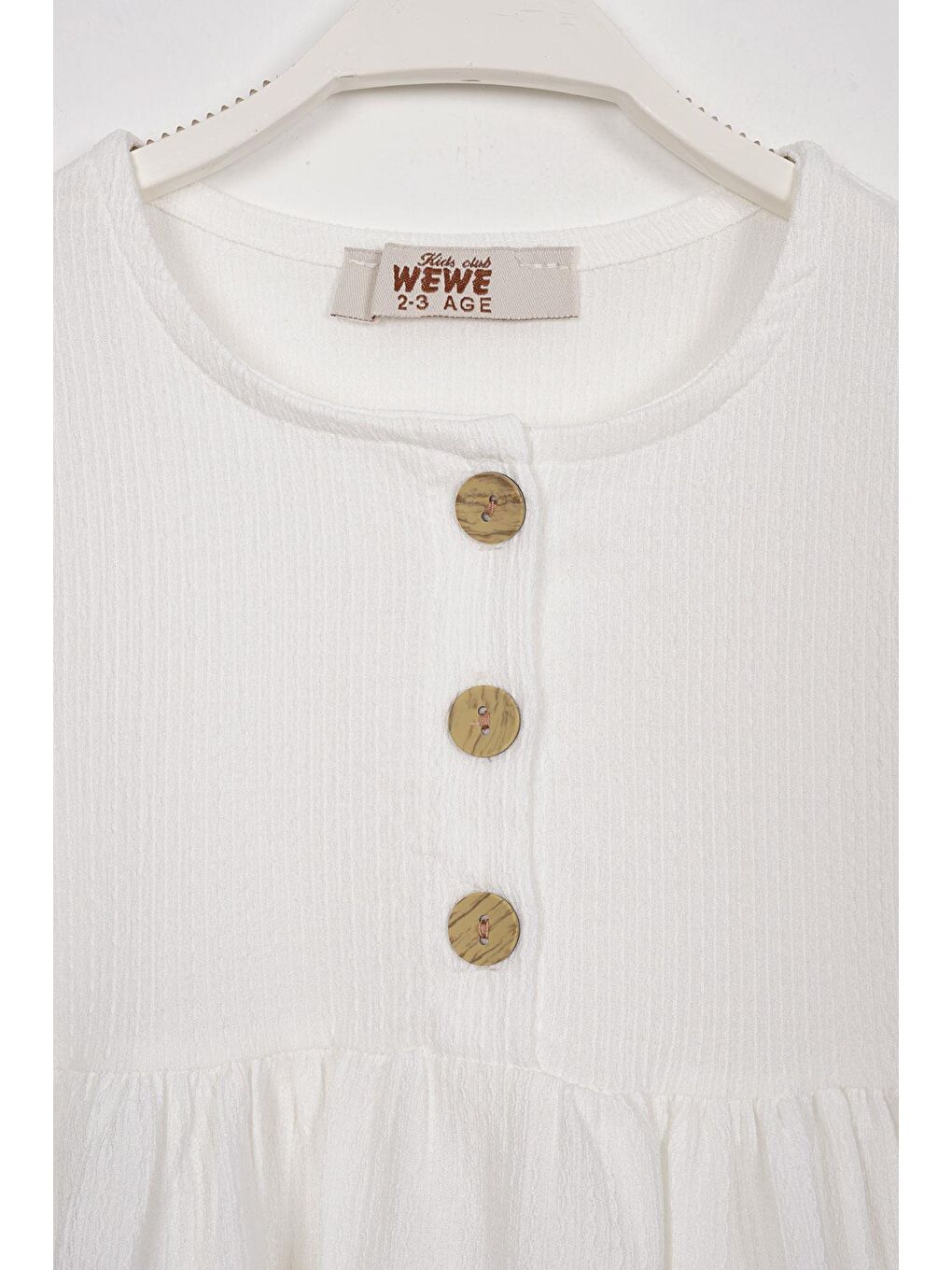 Düğme Detaylı Fırfırlı Şapkalı Beyaz Renk Kız Çocuk Elbise-1