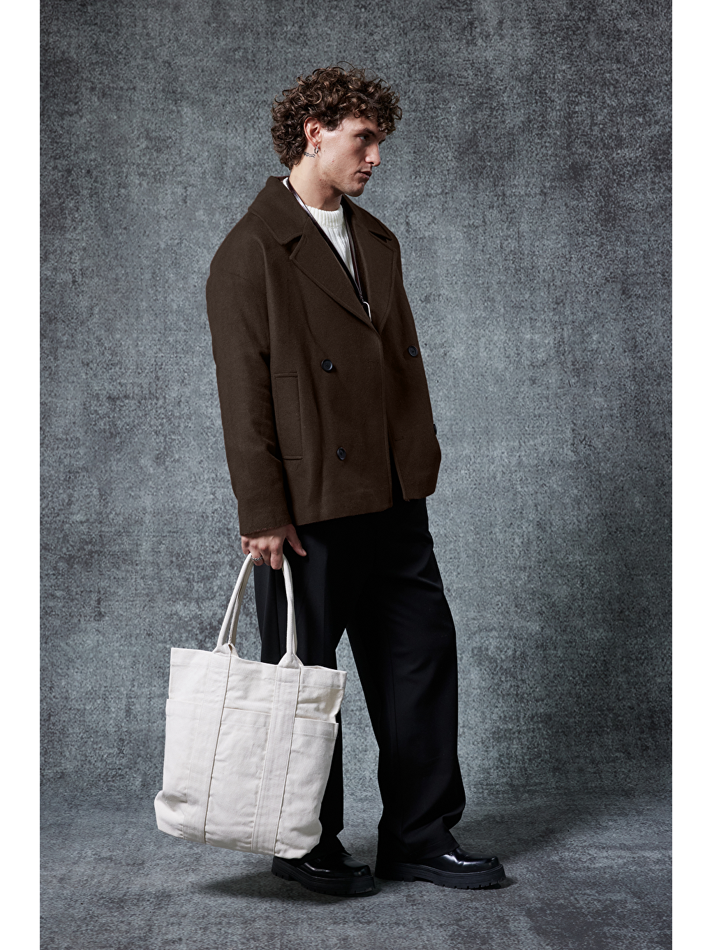 Kahverengi Erkek Oversize Kruvaze Kaban Koyu Kahve-5